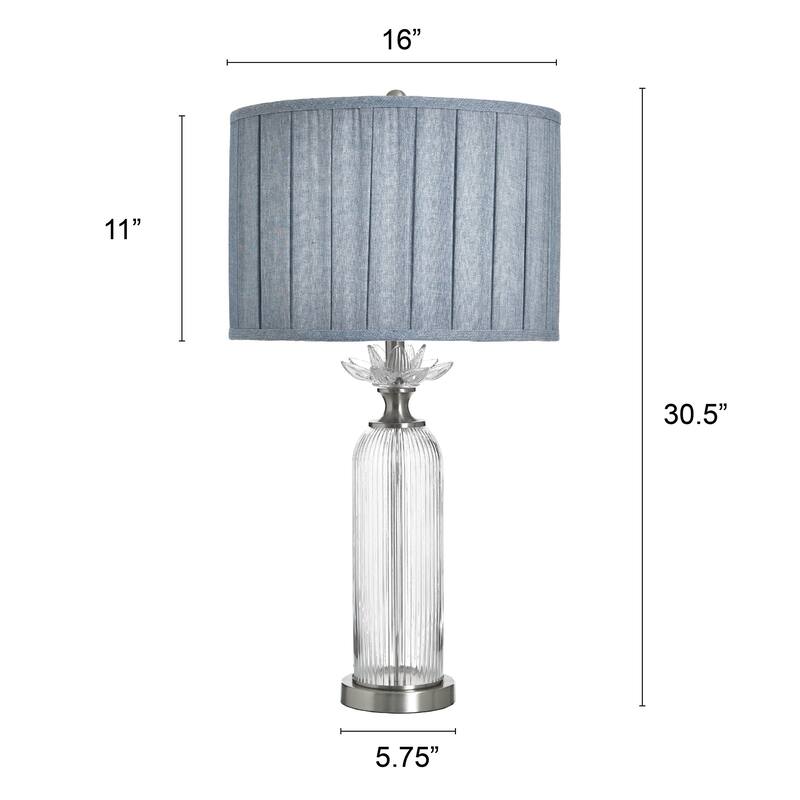 StyleCraft Glass Table Lamp - Lotus Silver - Blue Shade