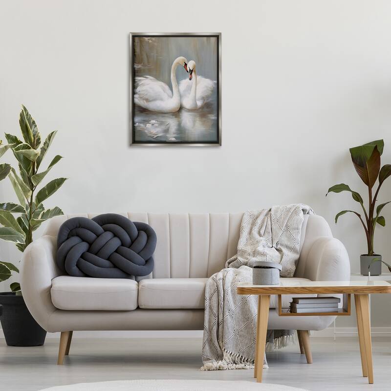 Stupell Kissing Swans on Pond Framed Floater Canvas Wall Art Design By Arlington Prints