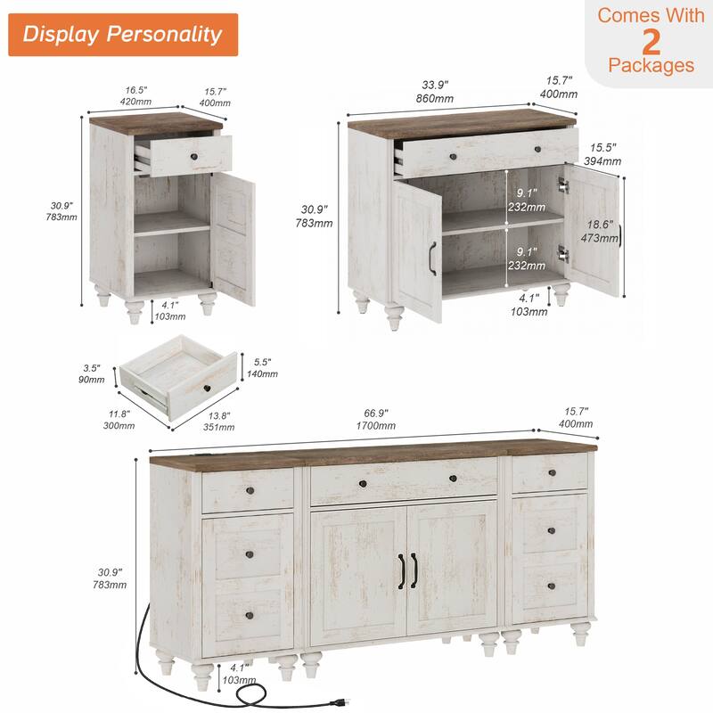 Farmhouse TV Stand with Doors and Drawer﻿