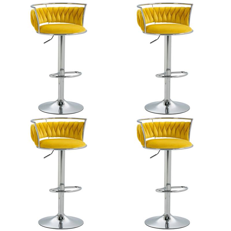 Velvet Upholstered Adjustable Bar Stool Swivel Counter Chair Set of 2