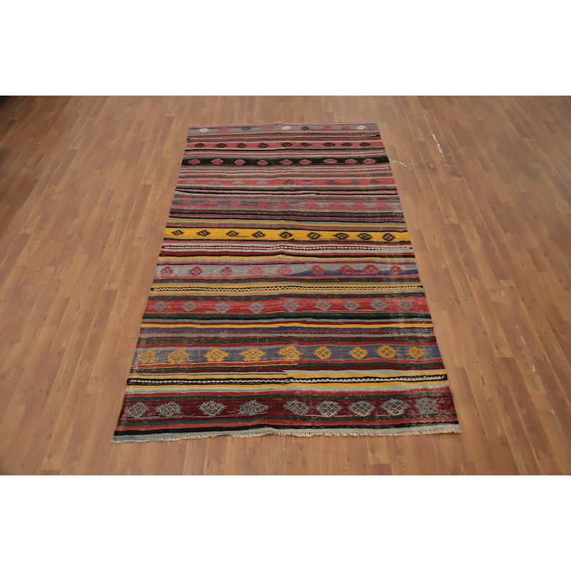 Hand Woven Oriental 100% Wool Carpet Southwestern Tribal Multi-Colored Kilim Area Rug - 10' 8'' X 4' 11''