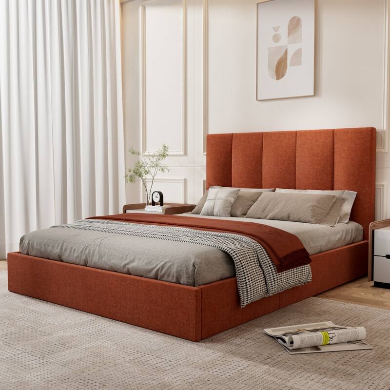 Modern Upholstered Lift-Up Storage Platform Bed with Headboard