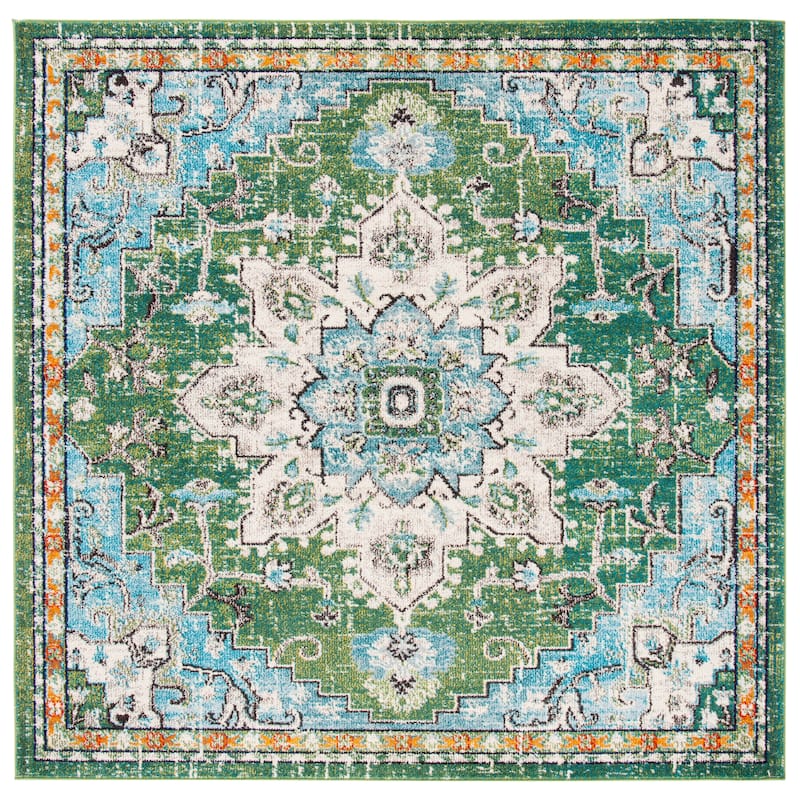 SAFAVIEH Madison Diederike Boho Medallion Distressed Rug - 9' x 9' Square - Green/Turquoise