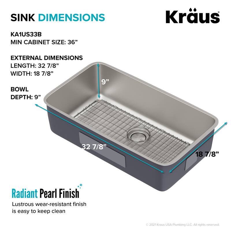 Kraus Dex 33" Undermount Single Basin 16 Gauge Stainless Steel Kitchen