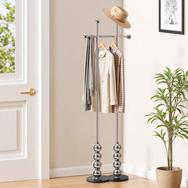 Metal Freestanding Coat Rack with Heavy Duty Marble Base - 70"H x 19.7"W (top) × 17.7"(base) x 9.8"D