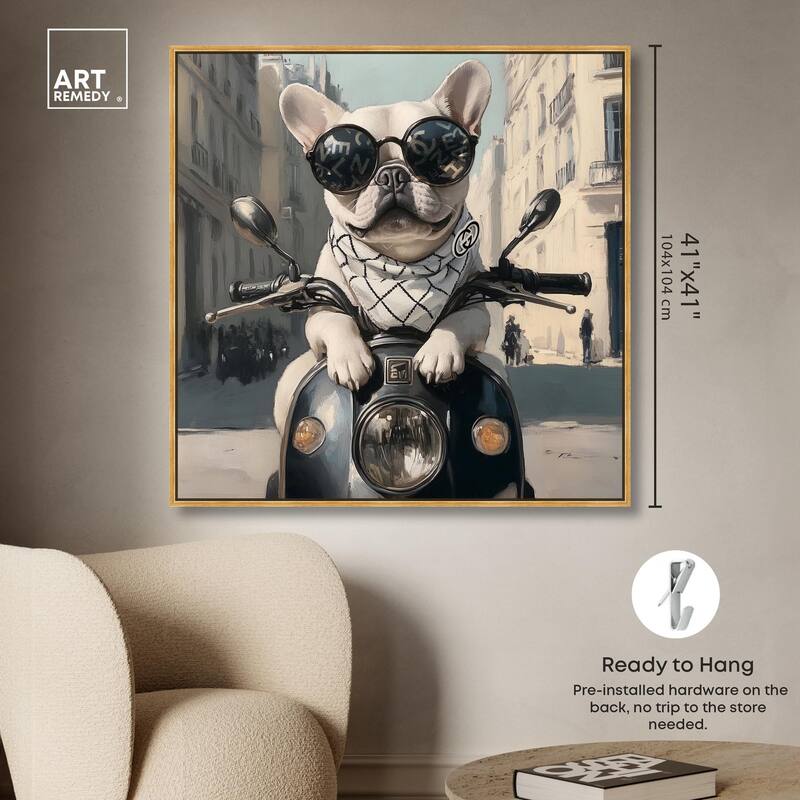 Frenchie on a Scooter Drive Canvas by Art Remedy