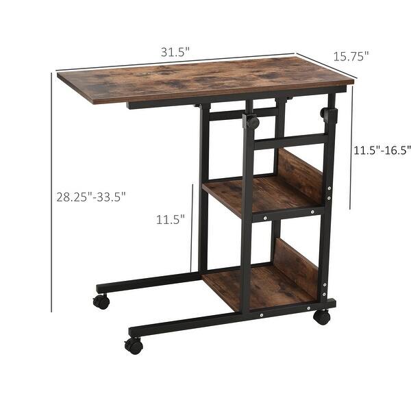 Homcom Industrial C Shaped Mobile Rolling Sofa Side Table With 3 Tier Storage Shelving Adjustable Height Wheels On Sale Overstock 31660808