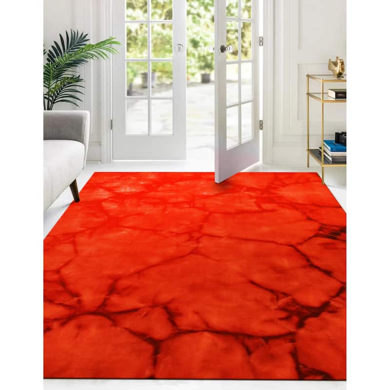 Red Contemporary Abstract Dip Dyed Area Rug - 2' x 10'