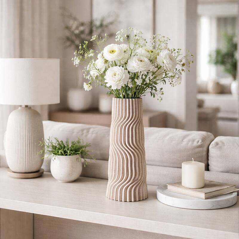 Decorative Vase - Tan Porcelain 3D Printed Textured