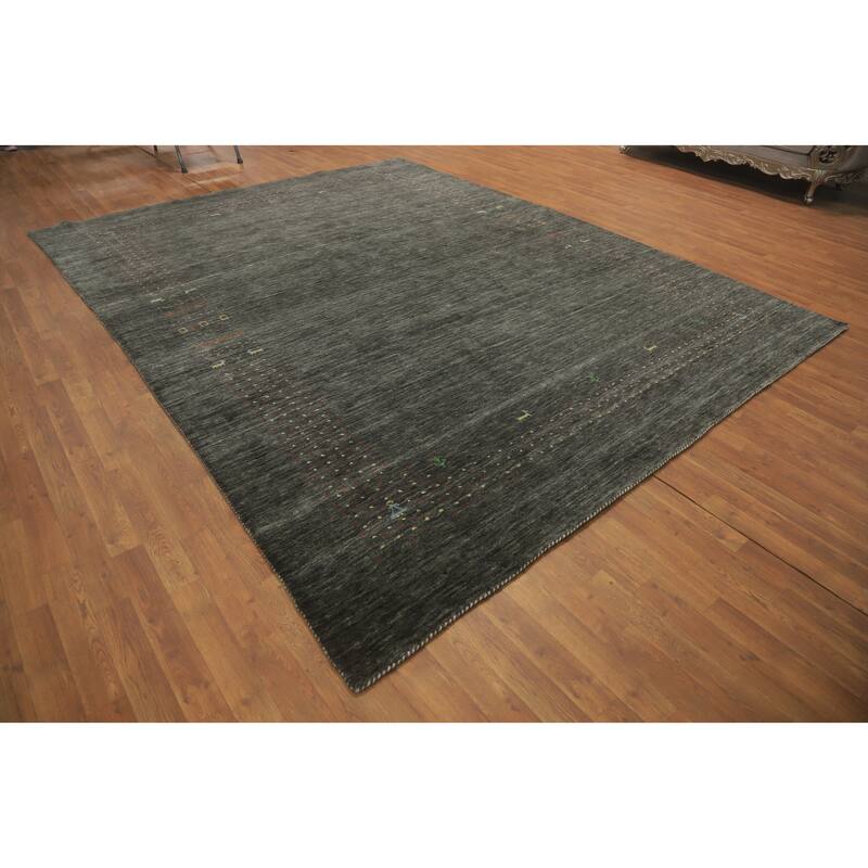 Hand Knotted Oriental 100% Wool Carpet Tribal Animal Pictorial Greys & Charcoal Gabbeh Area Rug - 11' 4'' X 8' 10''