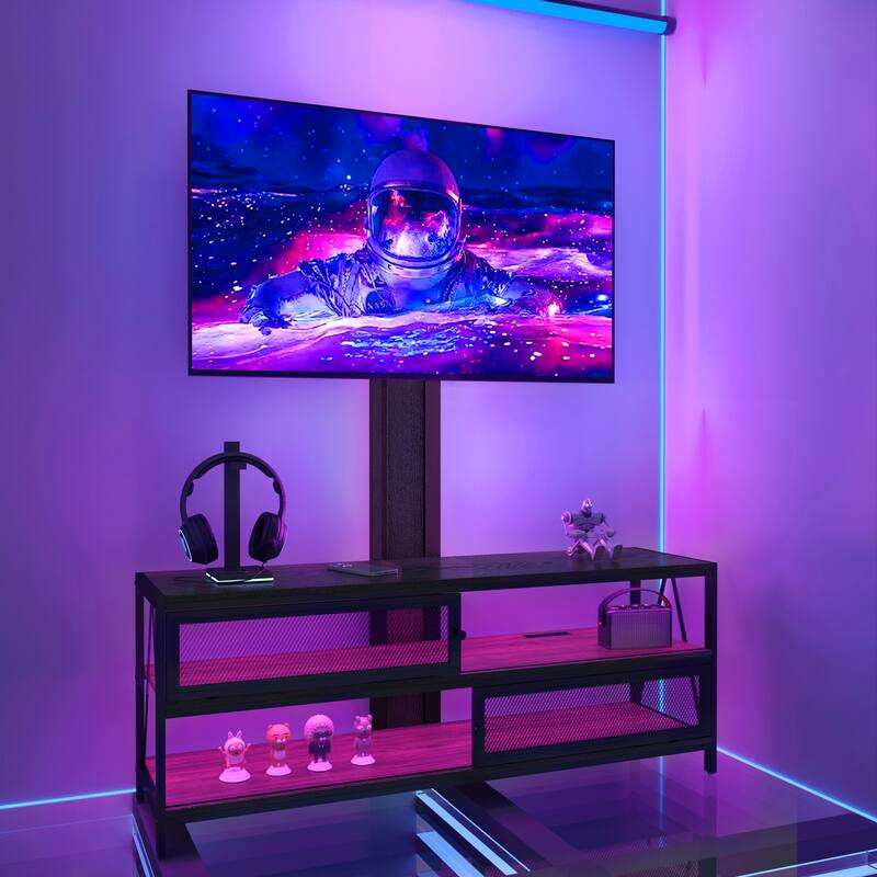 Modern Swivel Mount with Power Outlet for TV up to 70" - 50 inches - Black