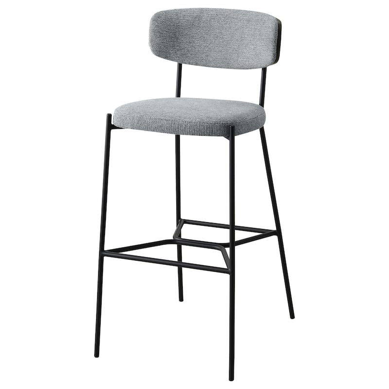 Ellina Pub Height Bar Chair Set of 2, Gray Fabric, Black Metal 30 Inch