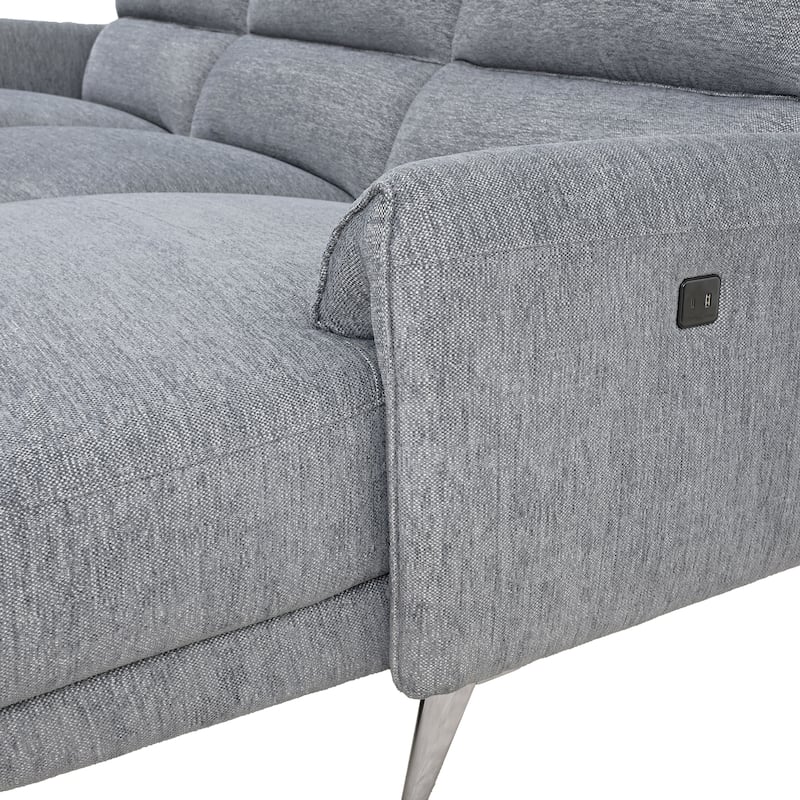 Furniture of America Pirel Modern Chenille L-Shaped Sectional Recliner with Chaise and USB Ports