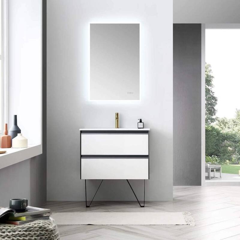 Blossom Glossy White & Grey Wall-Mounted Bathroom Vanity with Sink Set