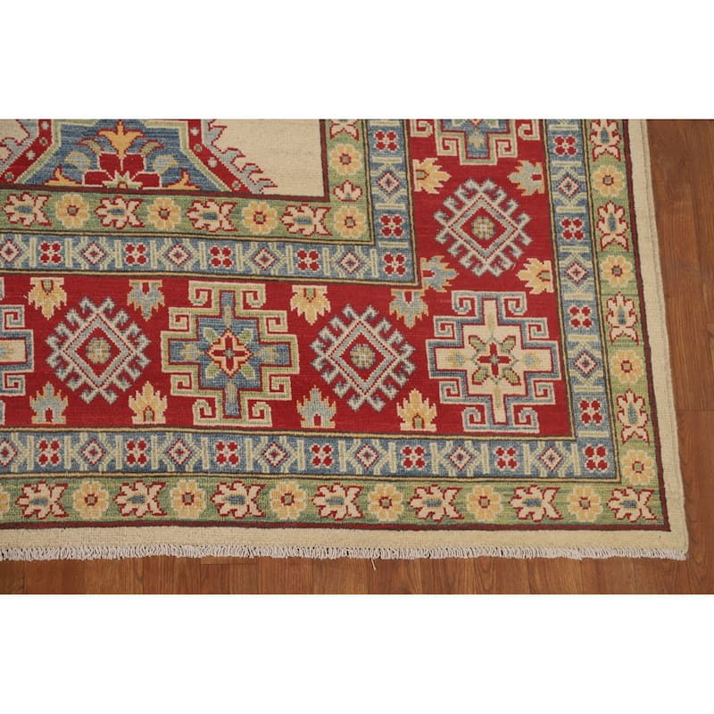 Geometric Kazak Area Rug Hand-Knotted Wool Carpet - 8'5"x 11'11"