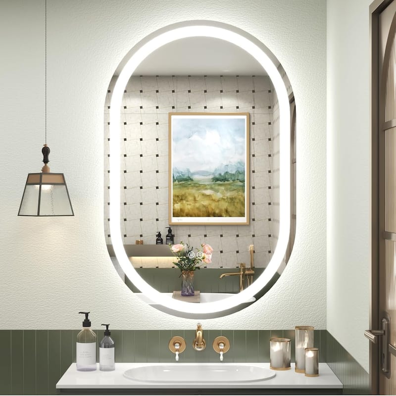 Frameless Oval LED Lighted Vanity Mirror Anti Fog Tempered Glass Bathroom with ETL and 3 Year Warranty - 24x36
