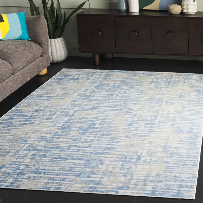 SAFAVIEH Bayside Machine Washable Neshka Modern Abstract Rug - 4' x 6' - Ivory/Blue