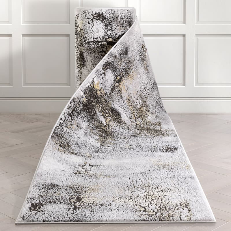 Custom Size Runner Fairmont Kenneth Glam Abstract Pattern Stair Rug - 2' 7" x 18' - Grey - Runner