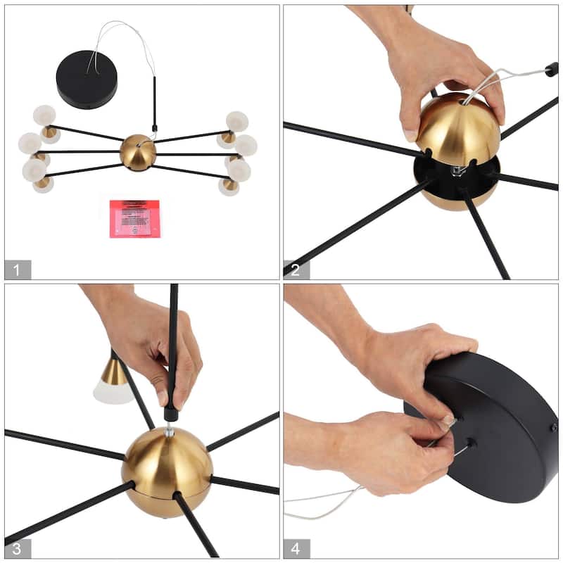 Modern 12-Light Integrated LED Chandelier Black Gold Pendant Lights for Dining Room - 23.5" D x 12.5" H