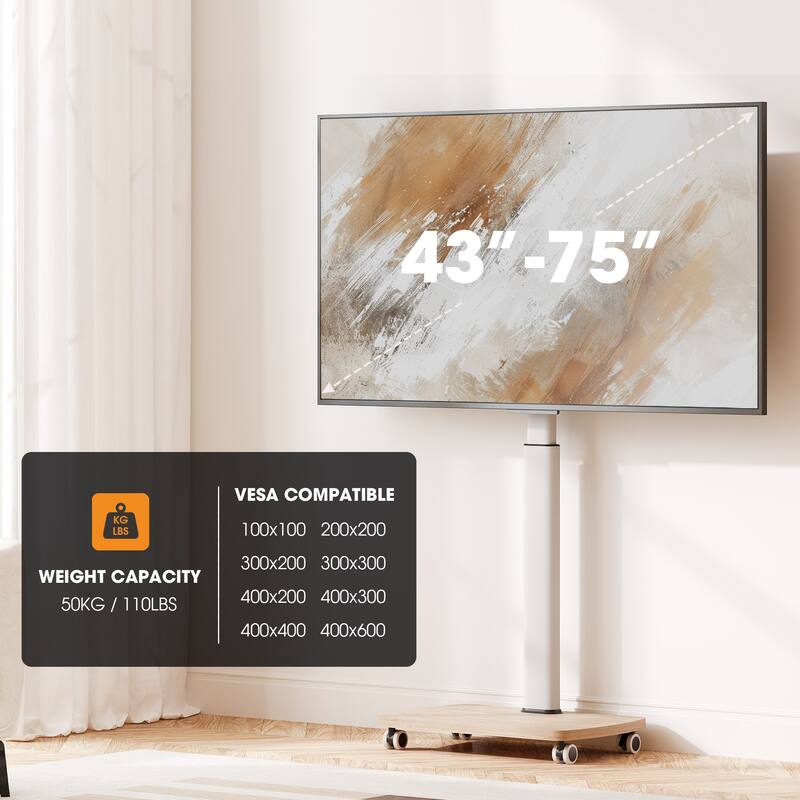 AOKCOS Modern Rolling TV Stand with Wheels for 43 to 75 inch TVs