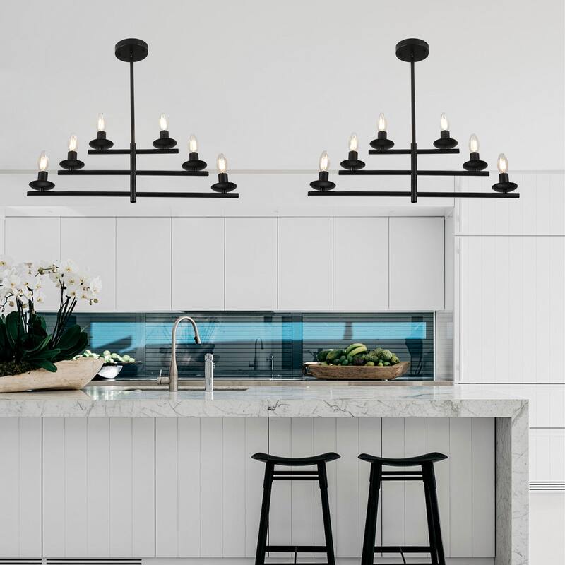 CurveCurio 26" Candle-Shaped Chandelier, 6 Lights Adjustable Light Kit 3 Tier for Living Room, Dinging Room and Kitchen