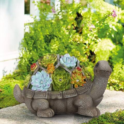 11.5 Inch Turtle Garden Figurines Outdoor Decor Solar Statue with 7 LEDs - N/A