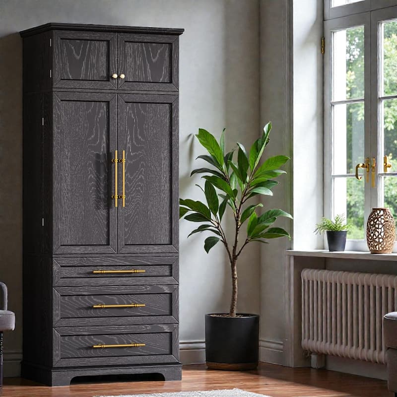 78.2" Farmhouse Kitchen Pantry Cabinet with 8 Door Shelves, 3 Adjustable Shelves and 3 Drawers for Kitchen & Dining Storage