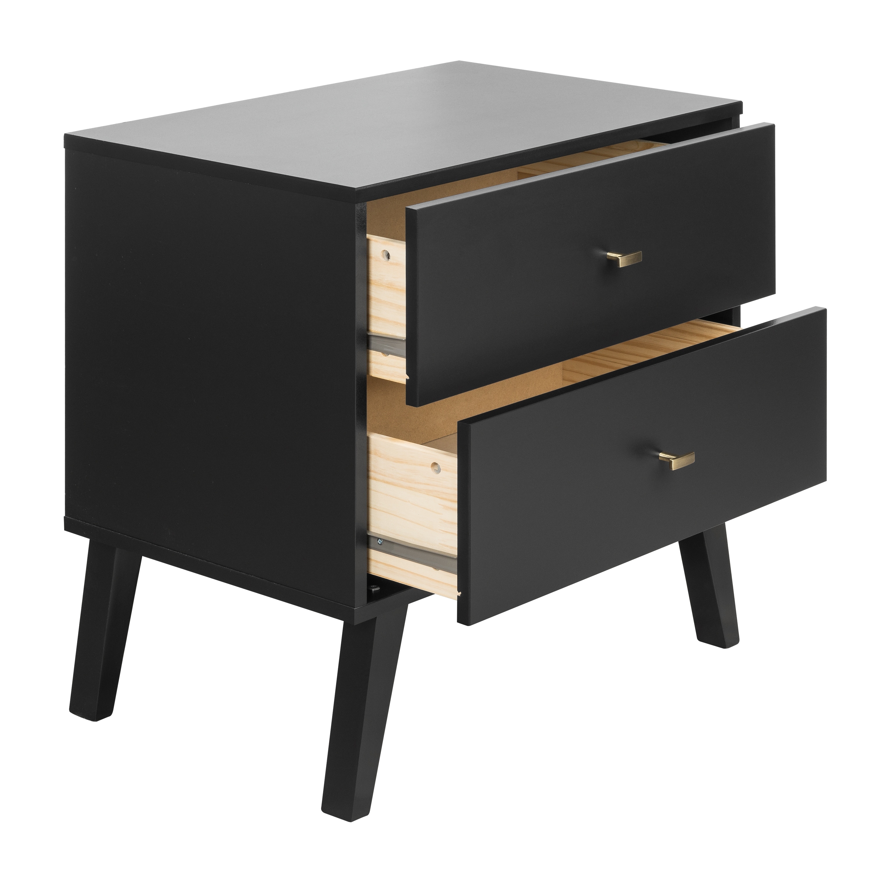 Milo Mid Century Modern Bedroom Nightstand 2 Drawer Black Bed
