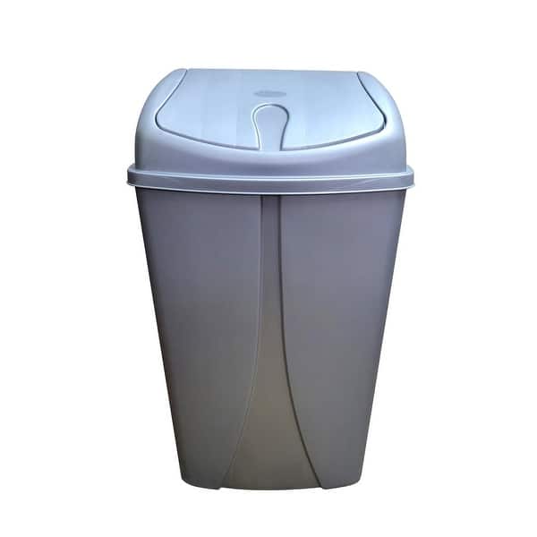 slide 2 of 5, YBM Home Portable Plastic Trash Can with Dual Swing Lid 13 Gallons - Grey
