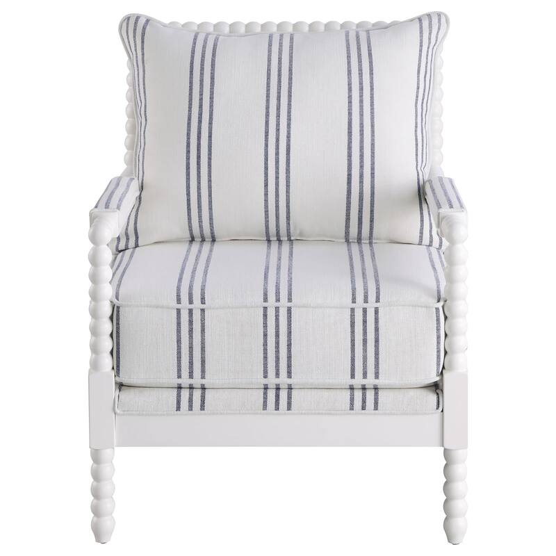 White and Navy Upholstered Stripe Accent Chair - White