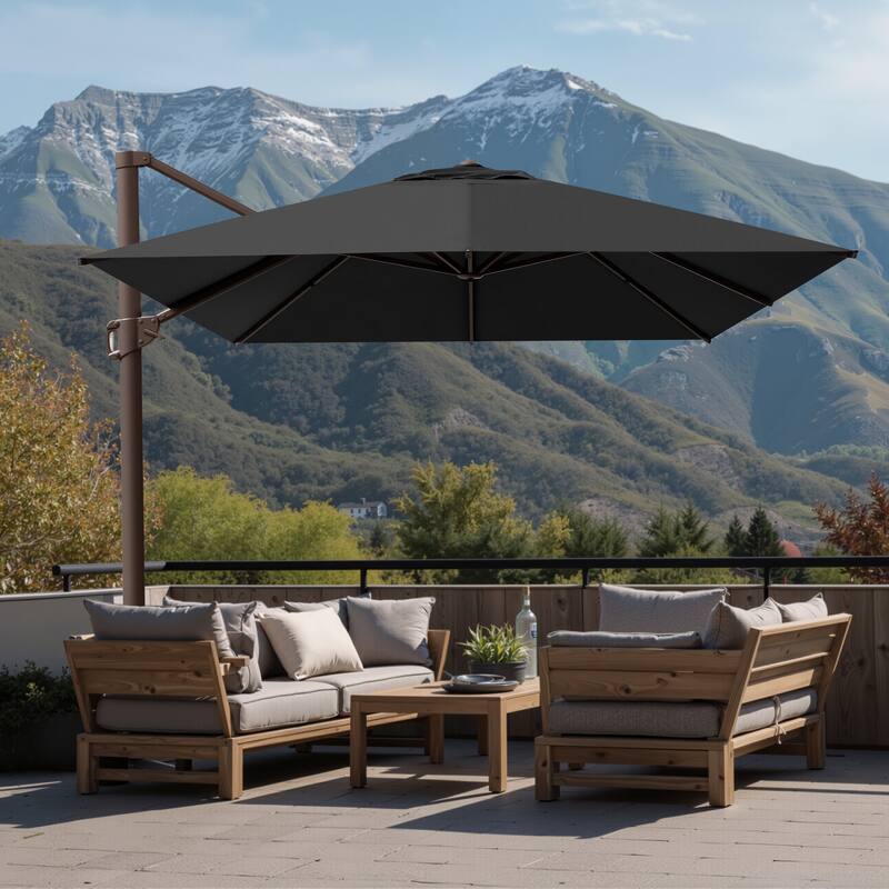 10x12.5 FT Outdoor Patio Cantilever Umbrella 360 Degree Rotation - Black