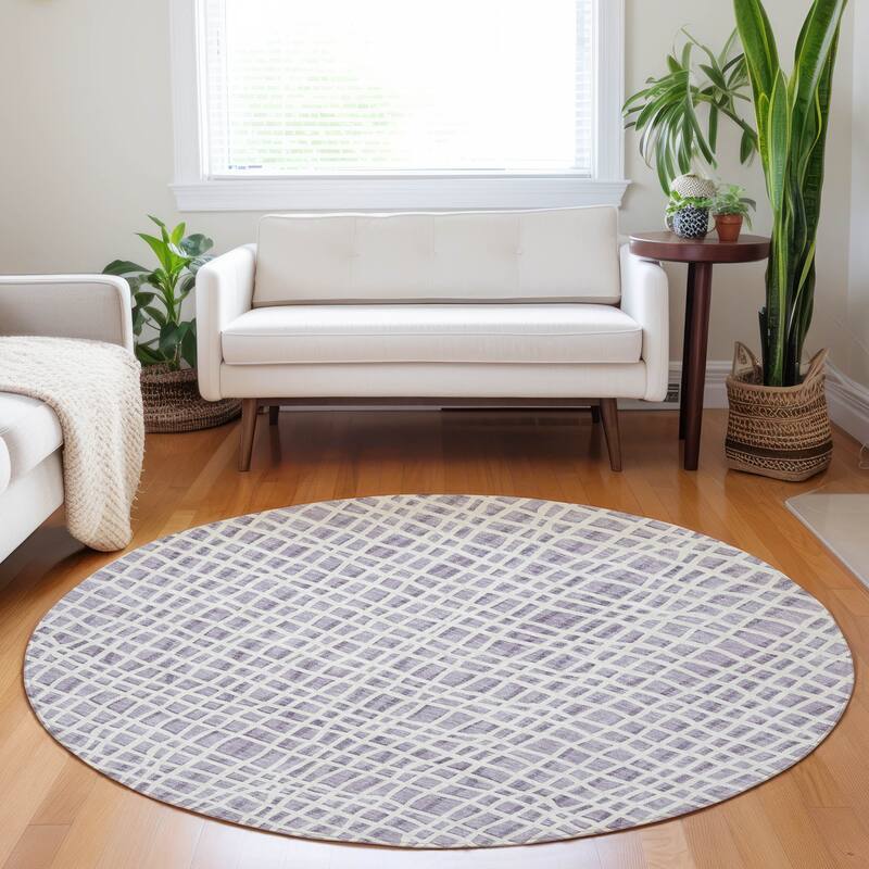 Premium Washable Super Soft Modern Lines Mayfield Rug - Lilac - 8' x 8' - Round
