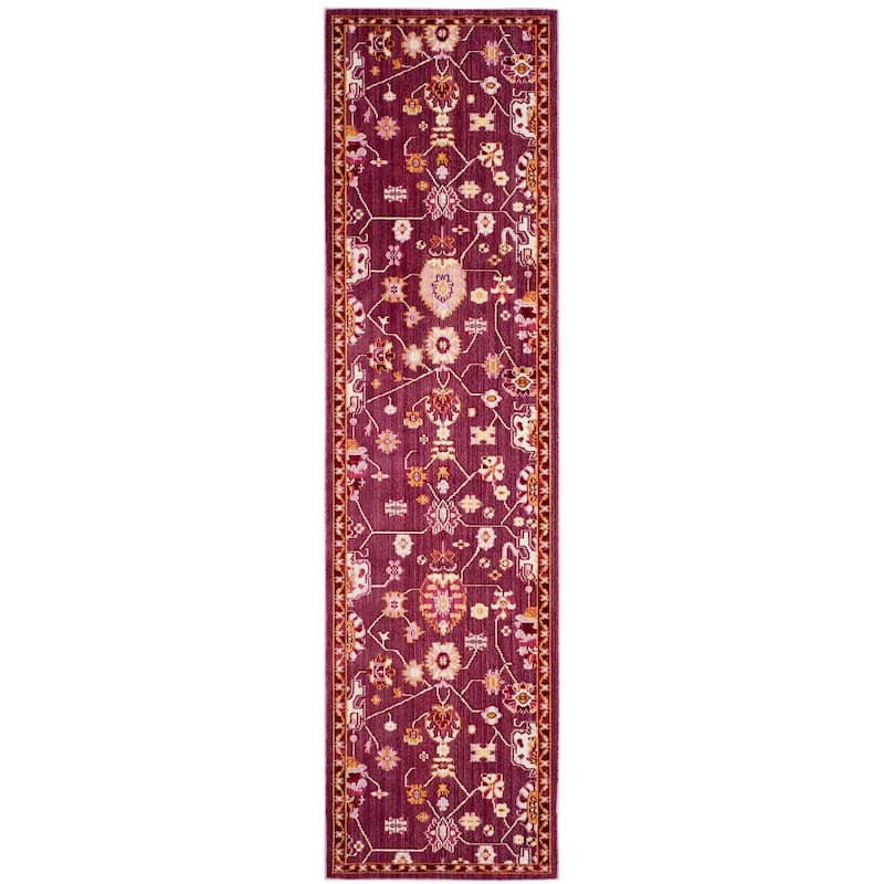 SAFAVIEH Valencia Raushan Distressed Vintage Boho Oriental Polyester Rug - 2'3" x 8' Runner - Fuchsia/Multi