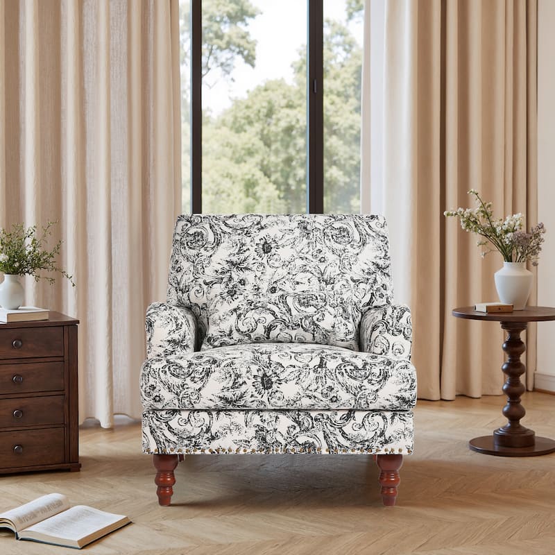 Mid Century Chenille Upholstered Accent Chair with Nailhead Trim