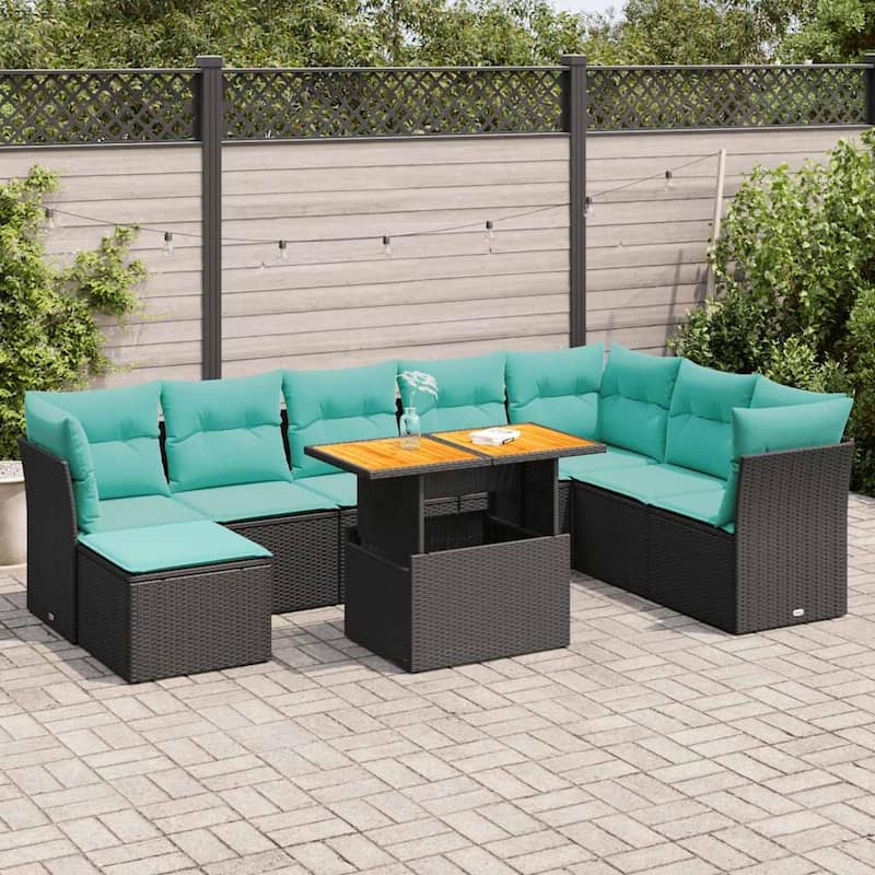 vidaXL 6 Piece Patio Sofa Set with Cushions Black Poly Rattan - 21.7 x 24.4 x 27.2