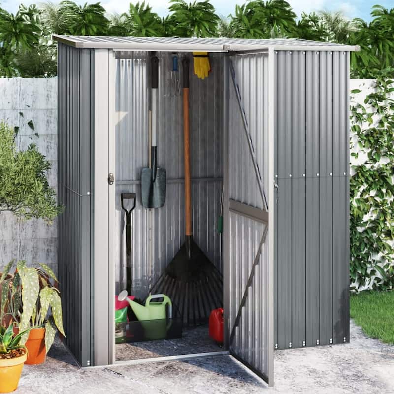 vidaXL Garden Shed Grey Galvanized Steel Large Garden Shed Rectangular - 71.1 x 71.1 x 82.5