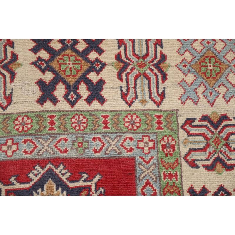 Hand Knotted Oriental 100% Wool Carpet Traditional Geometric Red Kazak Area Rug - 9' 8'' X 6' 3''