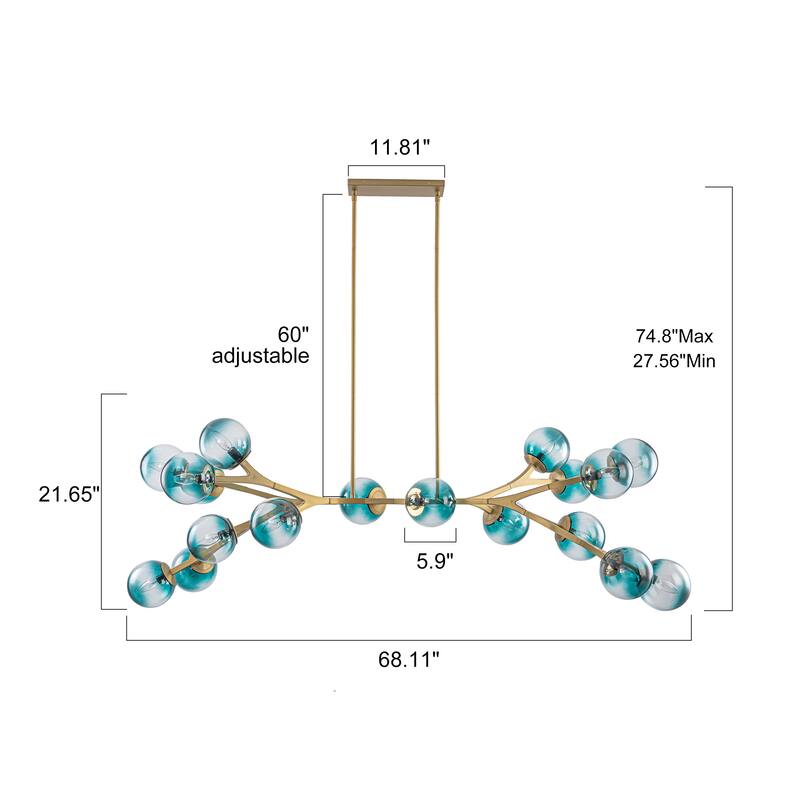 18 - Light Modern Dimmable Bubble Sputnik Linear Globe Chandelier - W68.11"