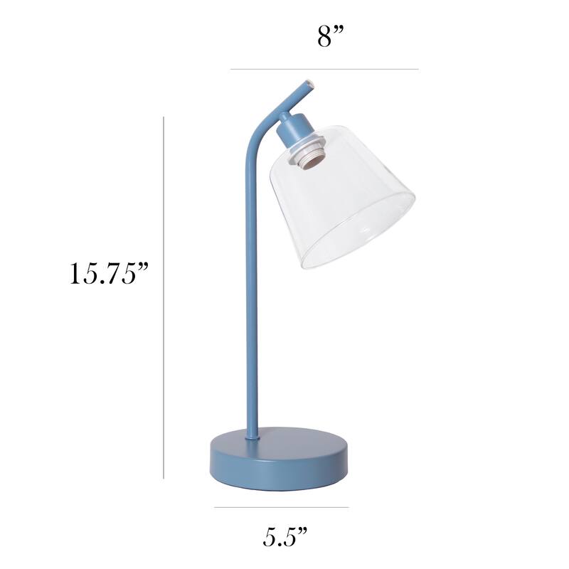 Angled Desk Lamp with Clear Ribbed Glass Shade - 15.75" - Blue
