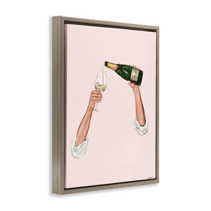 Stupell Champagne Pour on Pink Framed Floater Canvas Wall Art Design By Ziwei Li