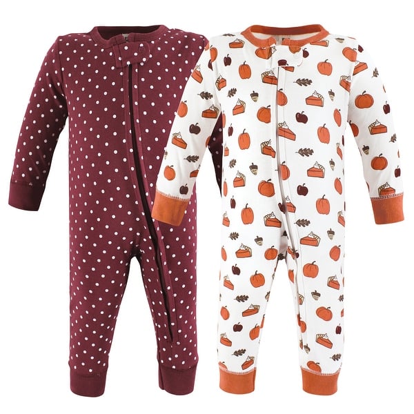 slide 1 of 1, Hudson Baby Girl Cotton Sleep and Play, Pumpkin Pie 0-3 Months - Pumpkin Pie