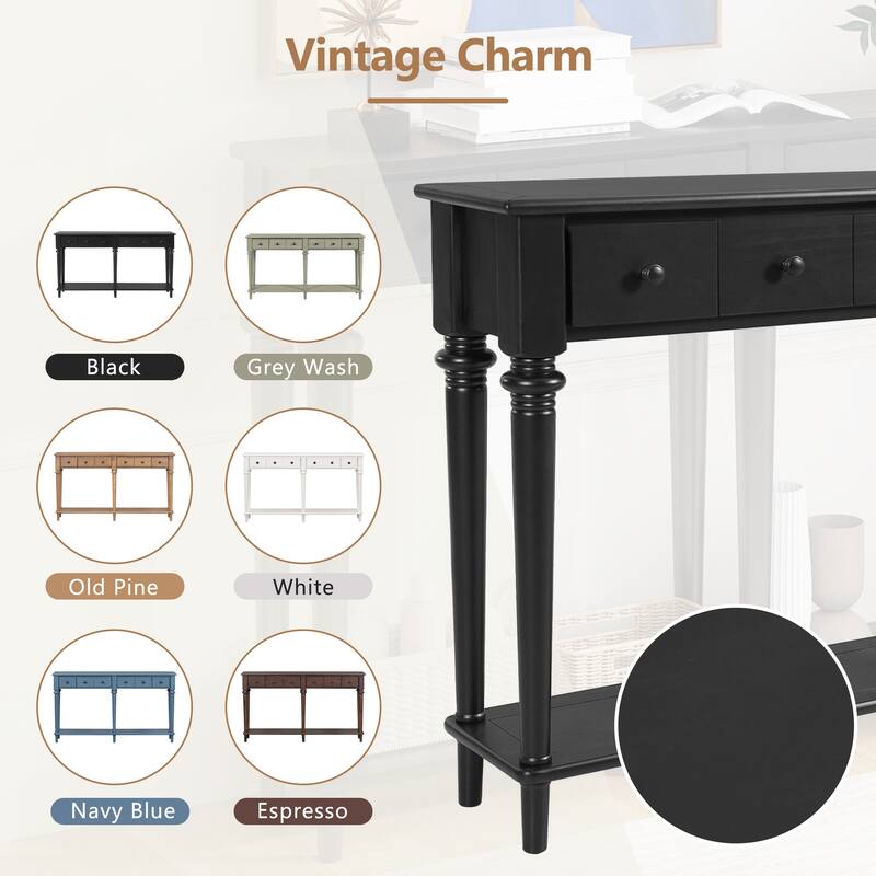 Entryway Table With 4 Drawers, Retro Console Table With Open Shelf For Entryways, Living Rooms,And Hallways