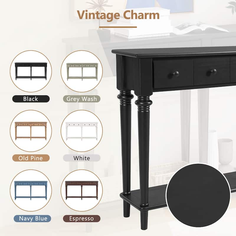 Entryway Table with 4 Drawers, Retro Console Table with Open Shelf for Entryways, Living Rooms, and Hallways (Black)