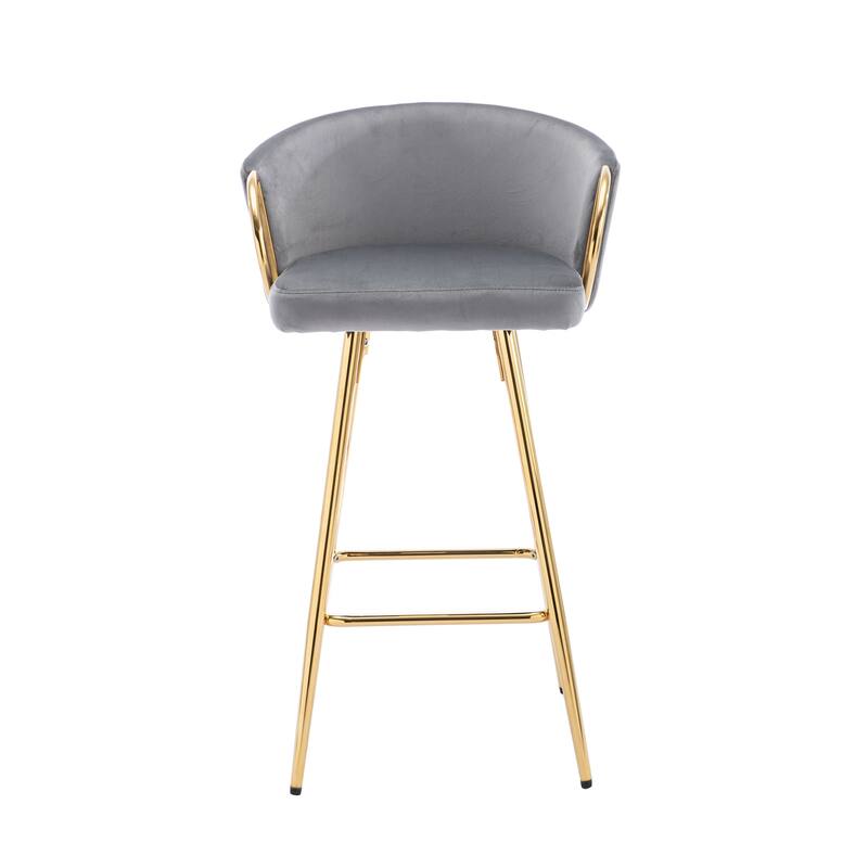 Bar Stools Set of 2, 26 Inch Counter Height Bar Stools Velvet Low Back Chair with Golden Armrest for Kitchen Island, Home Bar