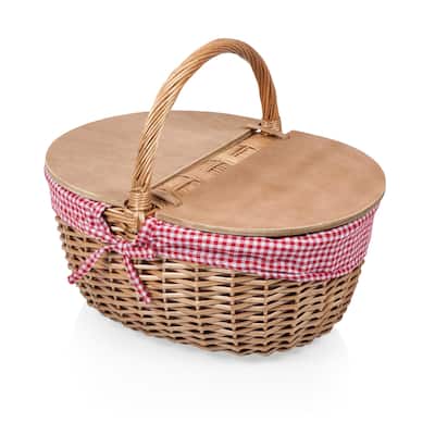 Country Picnic Basket, (Red & White Gingham Pattern) - N/A