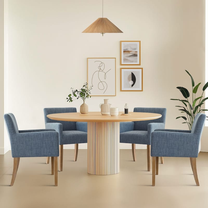 Linen Upholstered Armchair with Solid Wood Legs(Set of 4) - Blue