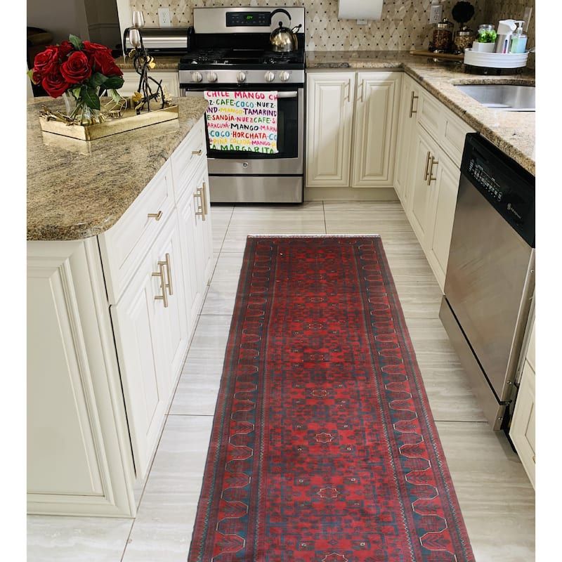 Khamyab Zarmina Red/Navy Runner - 2'11" x 18'11"