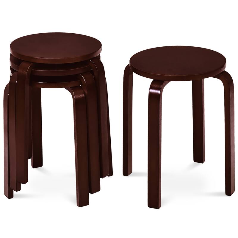 Gymax Set of 4 18" Stacking Stool Round Dining Chair Backless Wood - Brown - Set of 4