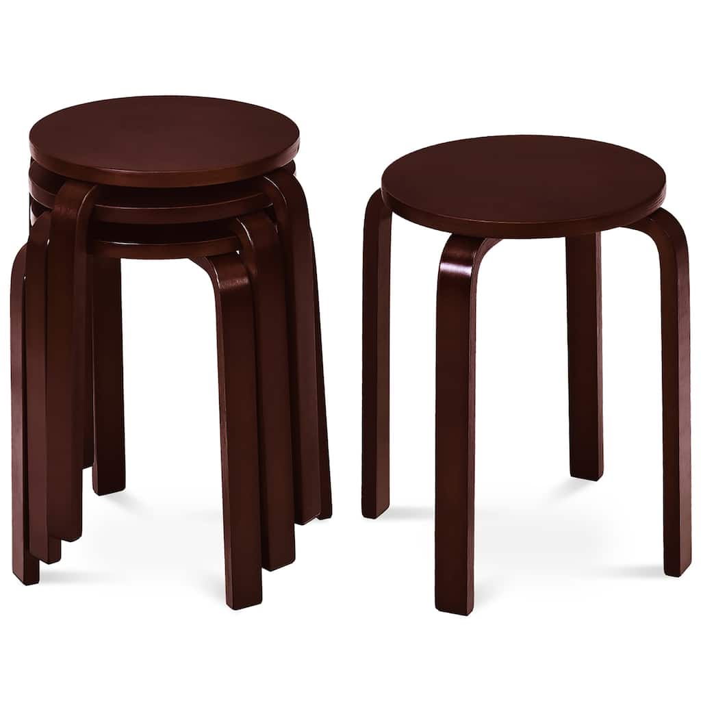 Gymax Set of 4 18" Stacking Stool Round Dining Chair Backless Wood
