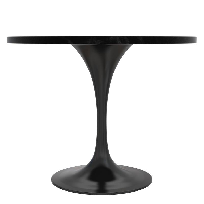 LeisureMod Verve 36" Round Dining Table with MDF Wood TableTop and Black Steel Base for Kitchen & Dining Room
